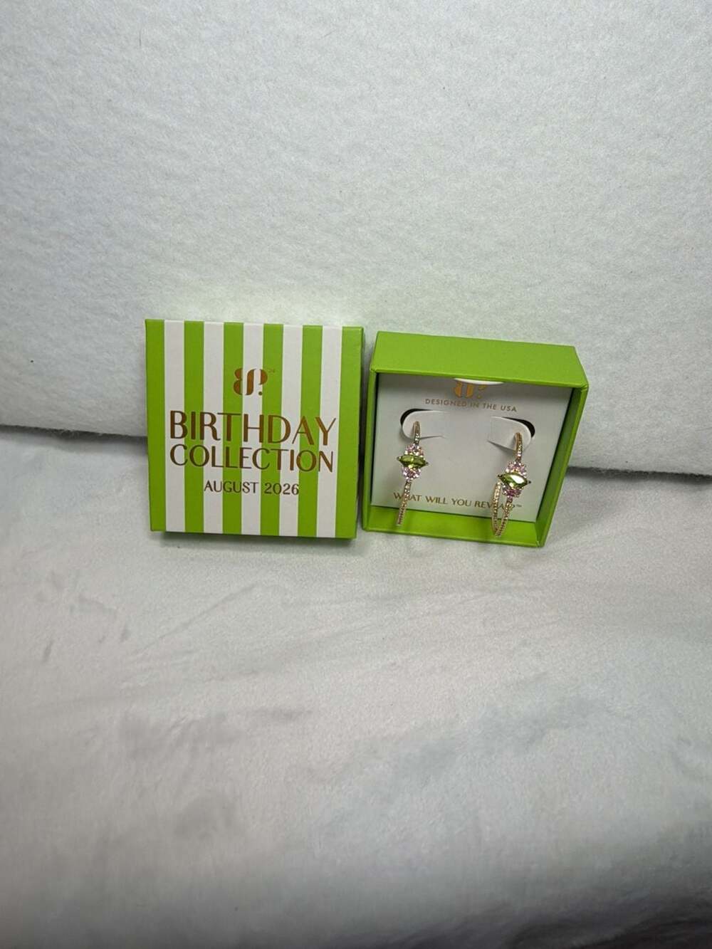 BP Best Day Ever August Birthday  Lab-Created Peridot & Pink Spinel Gold Hoops
